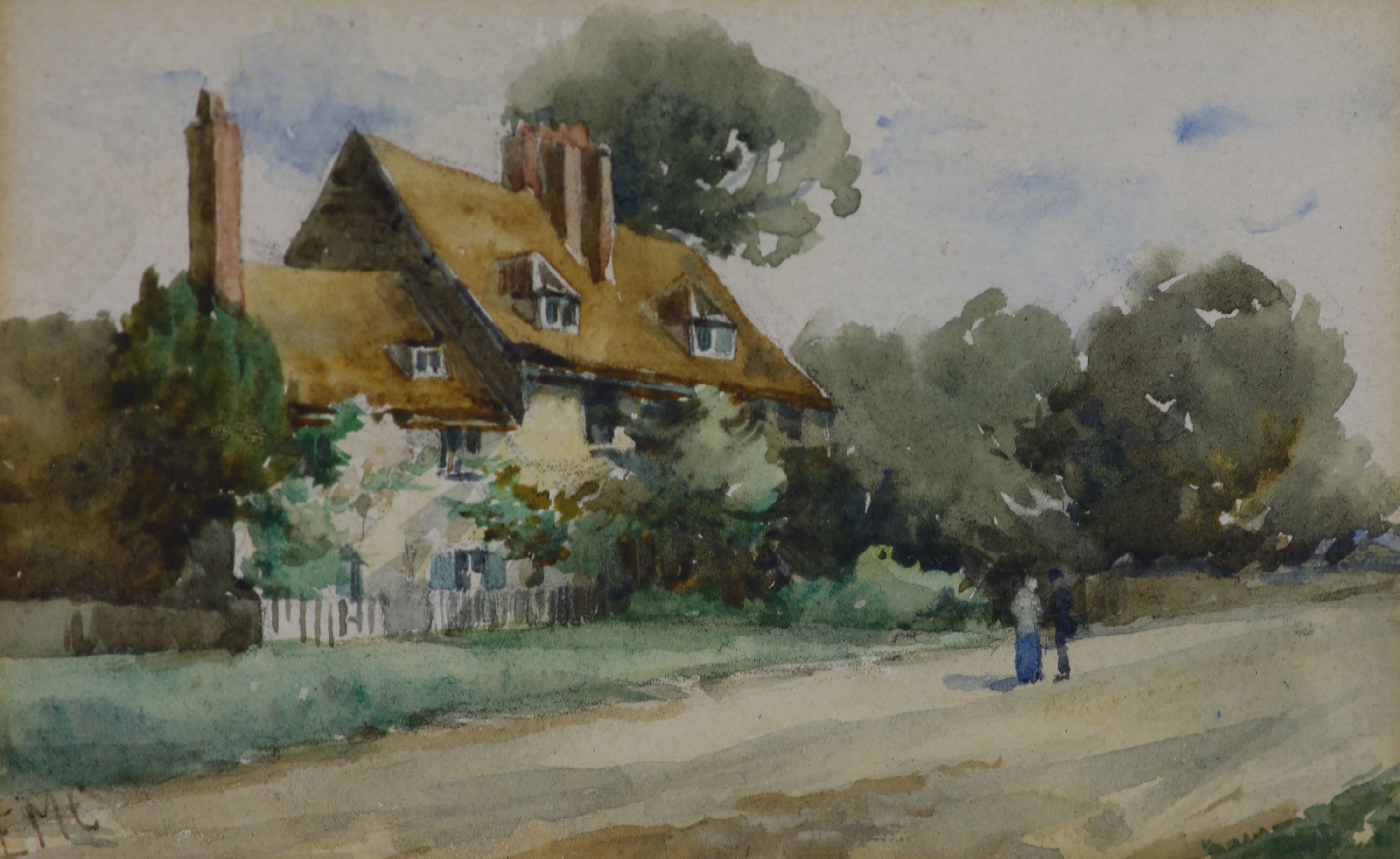 EME, pair of watercolours, Cottages at Hampstead and Rudgewick, Sussex, 8 x 13cm